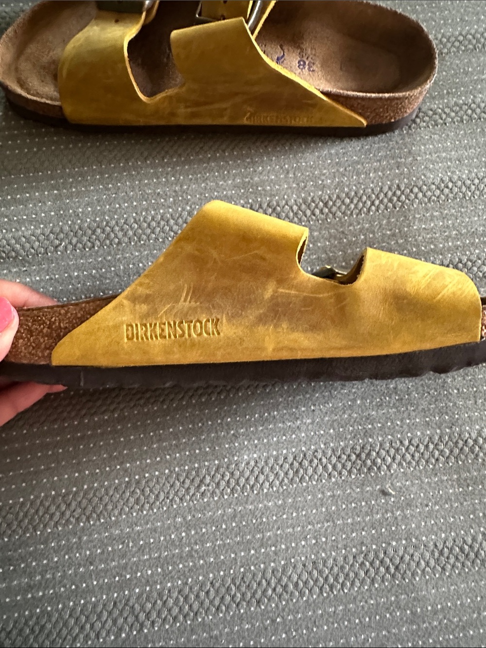 Birkenstock Woman’s Two-Strap Sandals in Mustard Yellow - Picture 7 of 9